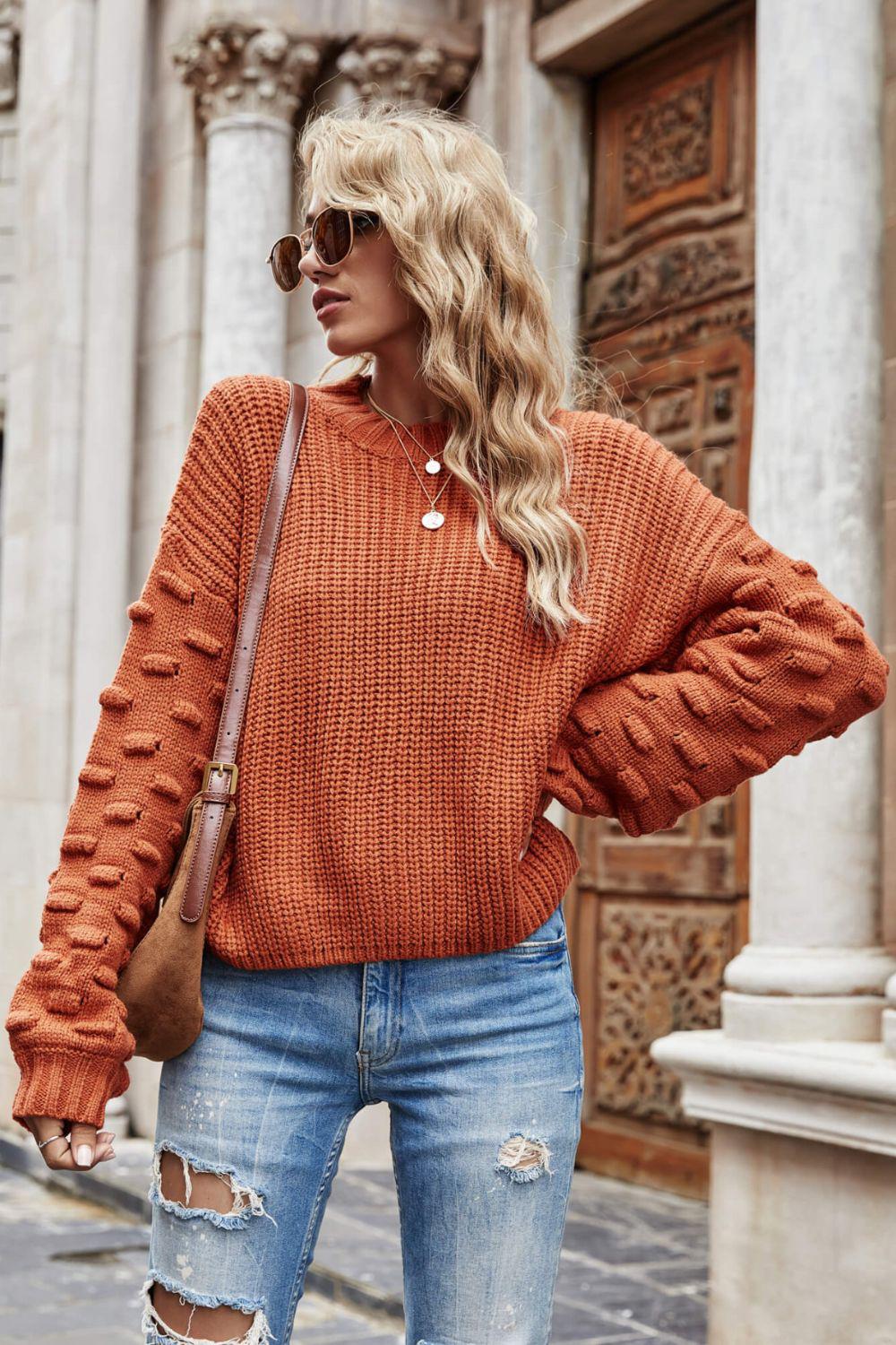 Weekend Style Rib-Knit Dropped Shoulder Sweater BLUE ZONE PLANET