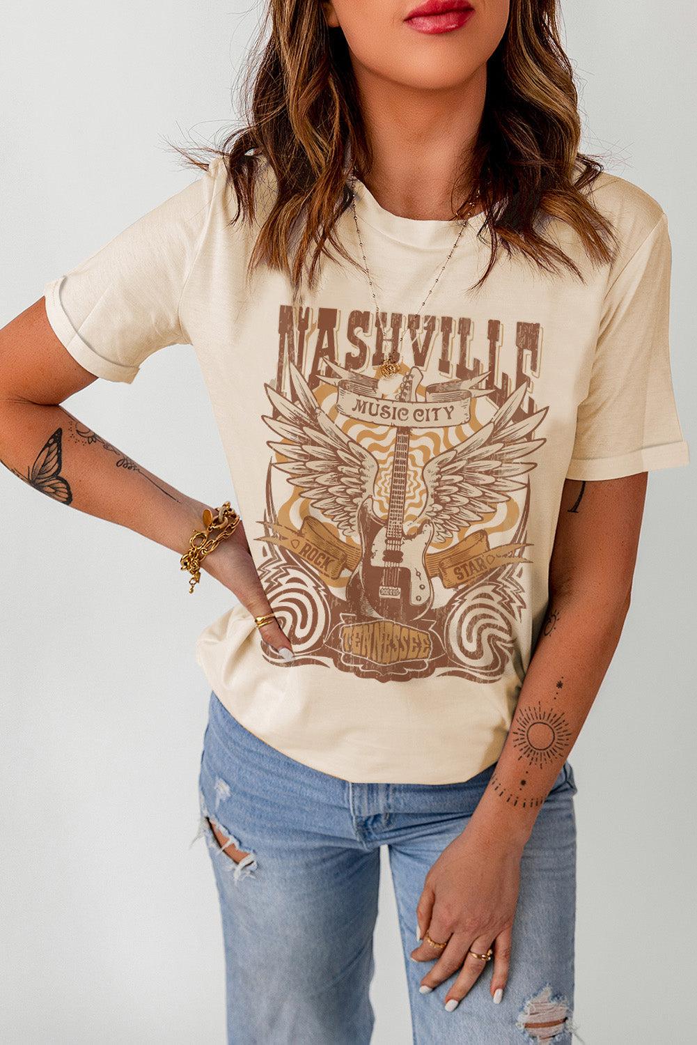 Western Graphic Round Neck T-Shirt BLUE ZONE PLANET