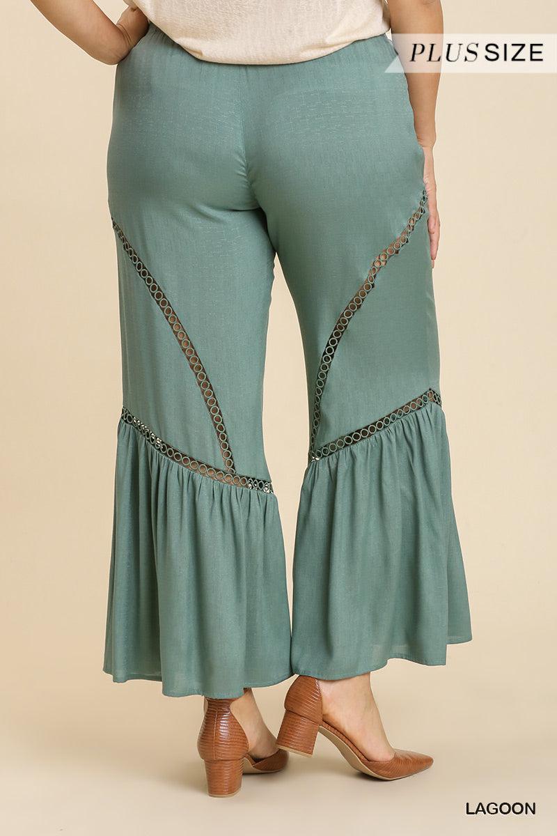 Wide Leg Elastic Waist Lace Tape Pants Blue Zone Planet