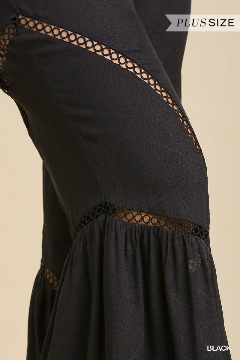 Wide Leg Elastic Waist Lace Tape Pants Blue Zone Planet