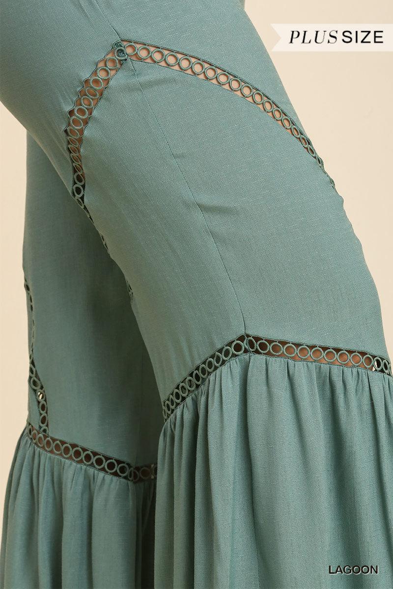 Wide Leg Elastic Waist Lace Tape Pants Blue Zone Planet