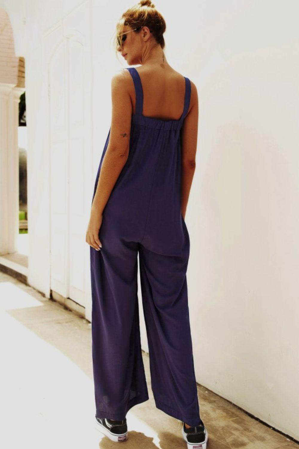 Wide Strap Wide Leg Jumpsuit BLUE ZONE PLANET