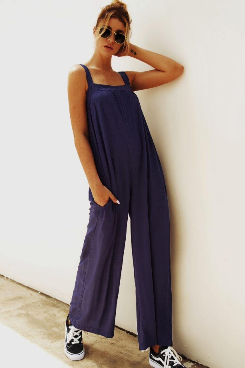 Wide Strap Wide Leg Jumpsuit BLUE ZONE PLANET