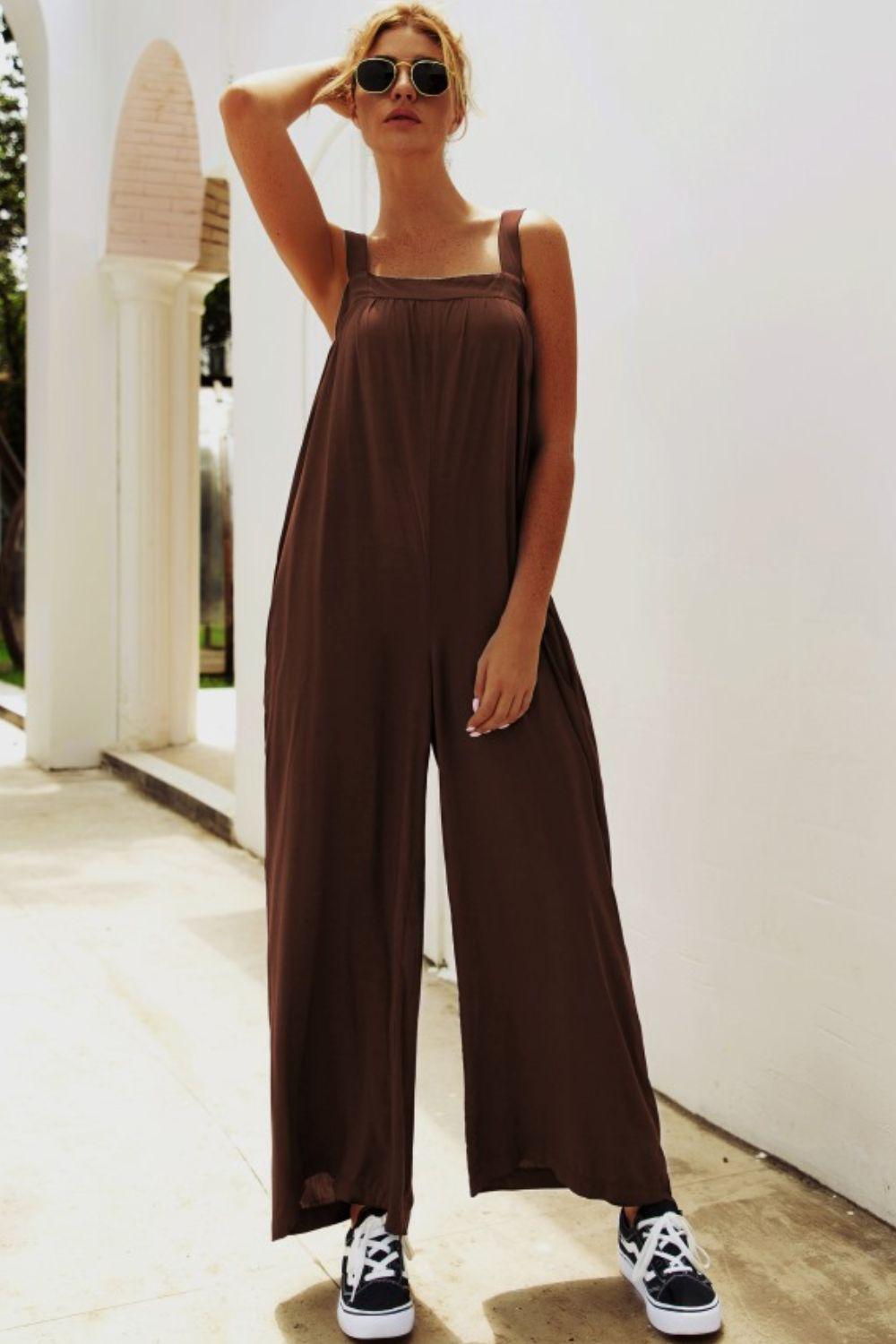 Wide Strap Wide Leg Jumpsuit BLUE ZONE PLANET