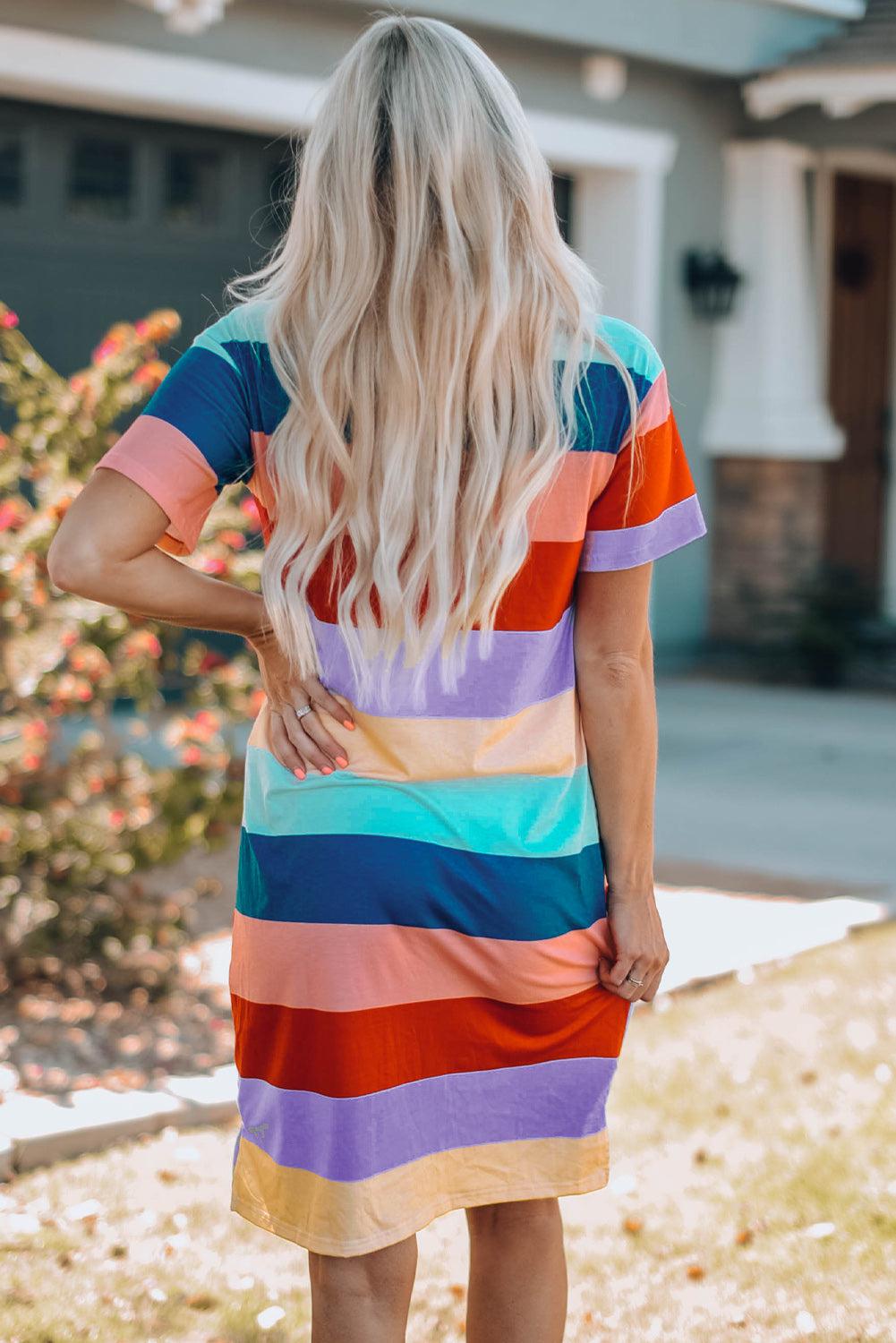 Women Color Block Side Slit Mini Dress BLUE ZONE PLANET