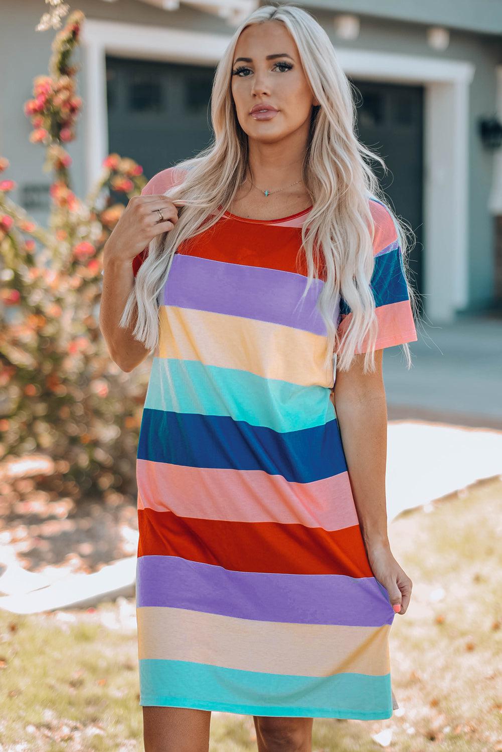 Women Color Block Side Slit Mini Dress BLUE ZONE PLANET