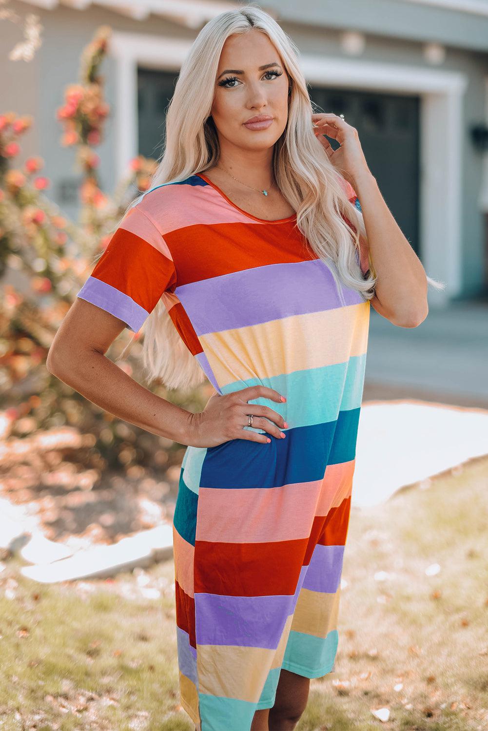 Women Color Block Side Slit Mini Dress BLUE ZONE PLANET