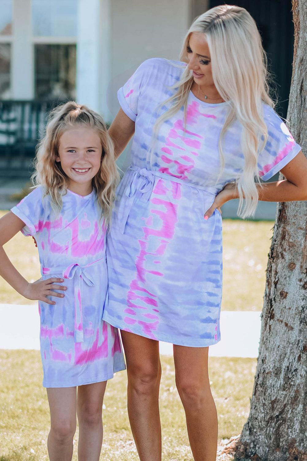 Women Tie-Dye Belted T-Shirt Dress BLUE ZONE PLANET