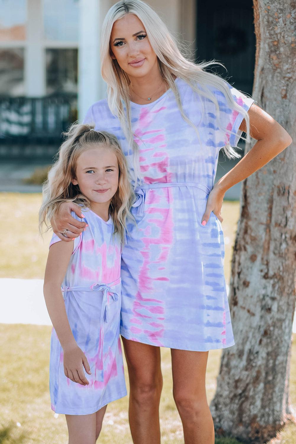 Women Tie-Dye Belted T-Shirt Dress BLUE ZONE PLANET
