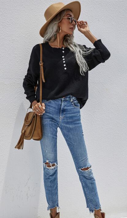 Women'S Single Breasted Pullover Sweater BLUE ZONE PLANET