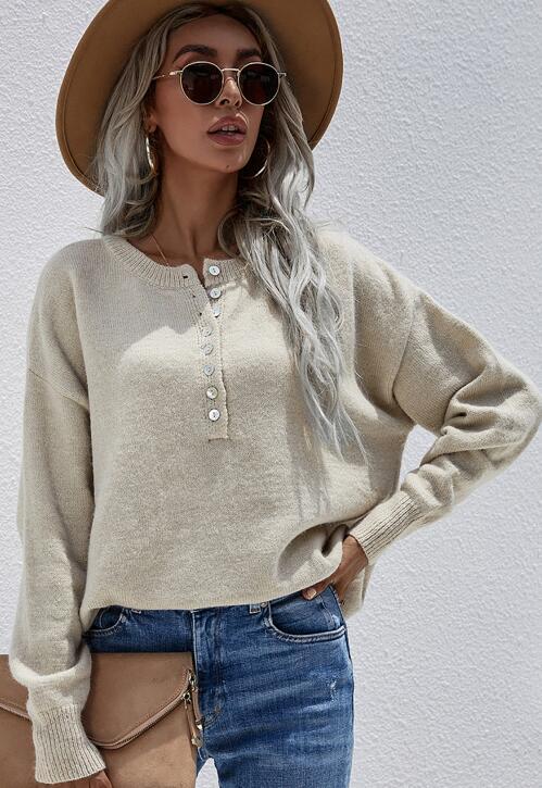 Women'S Single Breasted Pullover Sweater BLUE ZONE PLANET