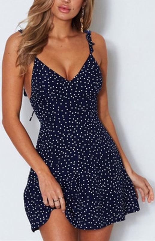 Women's Casual Polka Dot Print Lace Mini Dress BLUE ZONE PLANET