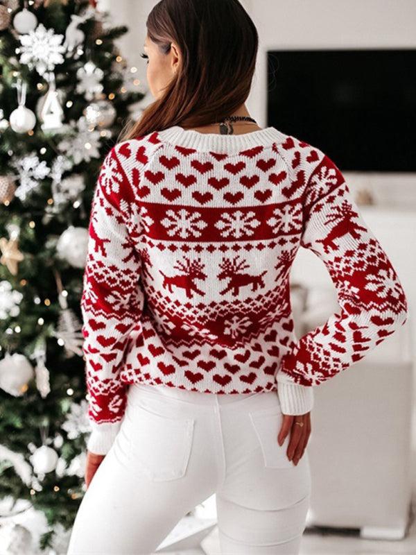 Women's Christmas Crew Neck Long Sleeve Sweater BLUE ZONE PLANET