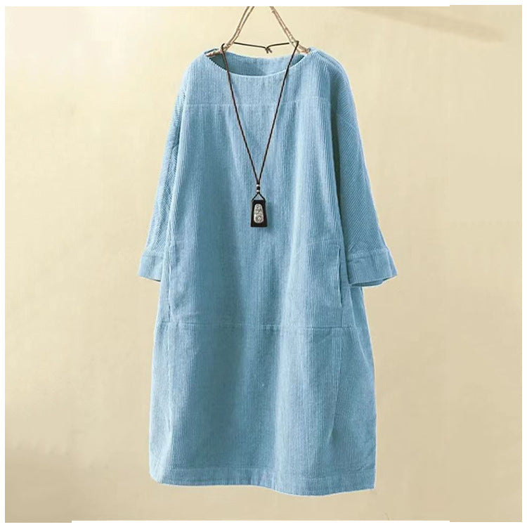 Blue Zone Planet | Autumn And Winter Corduroy Retro Solid Dress BLUE ZONE PLANET