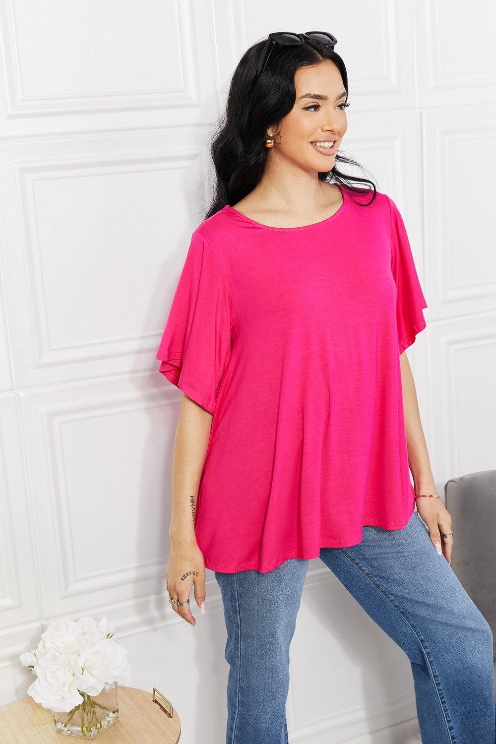 Yelete Full Size More Than Words Flutter Sleeve Top BLUE ZONE PLANET
