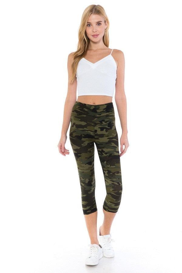 Yoga Style Banded Lined Tie Dye Printed Knit Capri Legging With High Waist. Blue Zone Planet