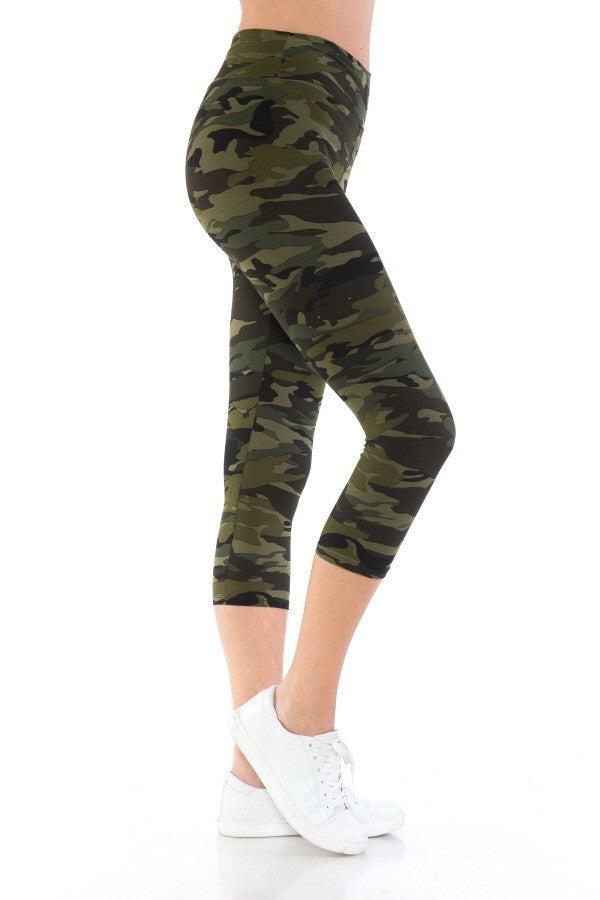 Yoga Style Banded Lined Tie Dye Printed Knit Capri Legging With High Waist. Blue Zone Planet