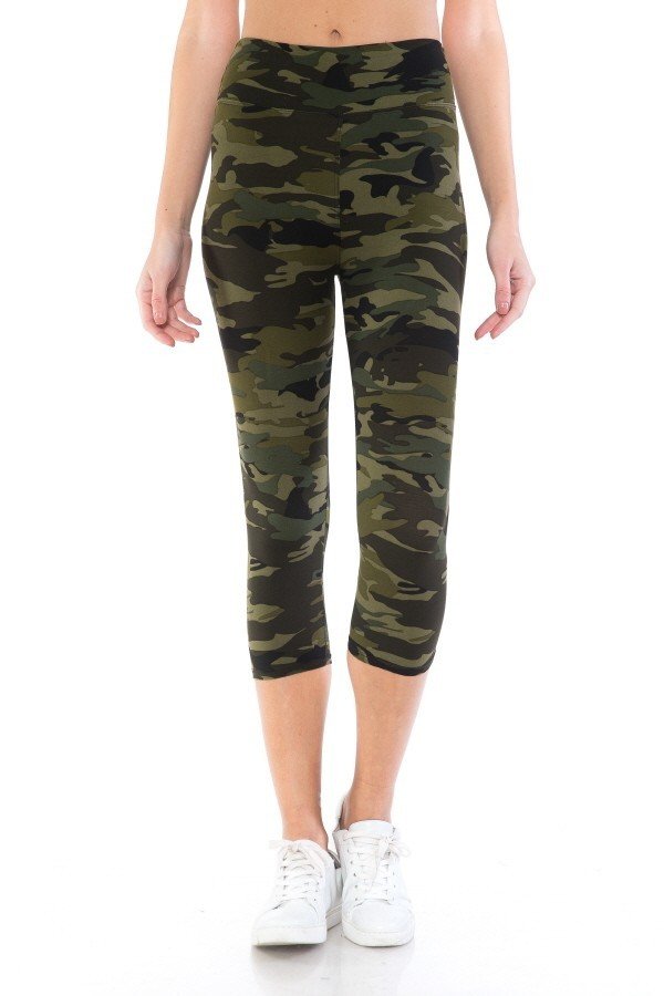 Yoga Style Banded Lined Tie Dye Printed Knit Capri Legging With High Waist. Blue Zone Planet