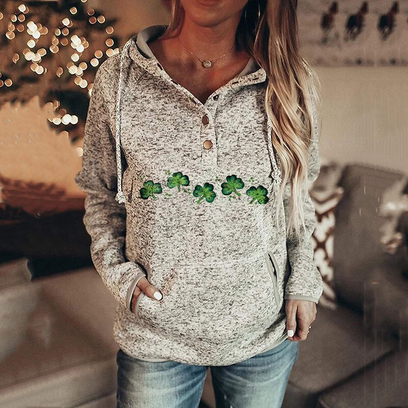 St. Patrick's Irish Day Hooded Buttoned Long Sleeve Sweatshirt BLUE ZONE PLANET