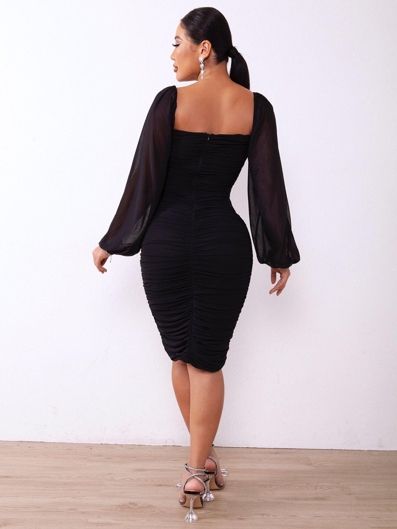 Zip-Back Ruched Bodycon Dress BLUE ZONE PLANET