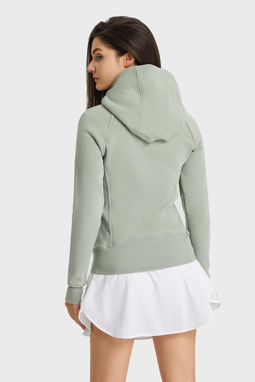 Zip Up Seam Detail Hooded Sports Jacket BLUE ZONE PLANET