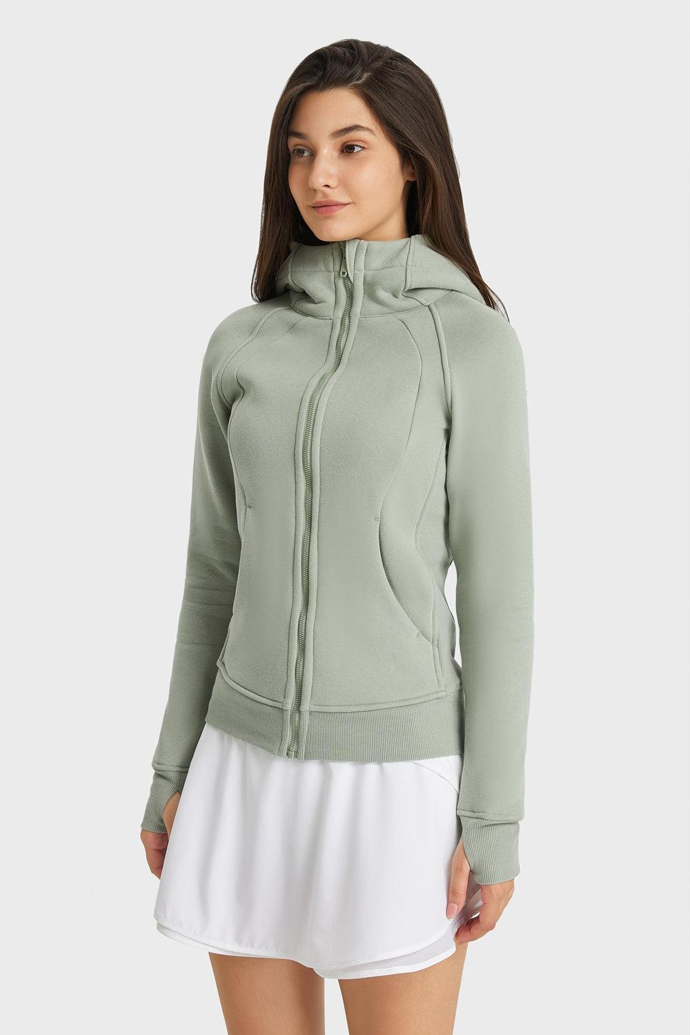 Zip Up Seam Detail Hooded Sports Jacket BLUE ZONE PLANET