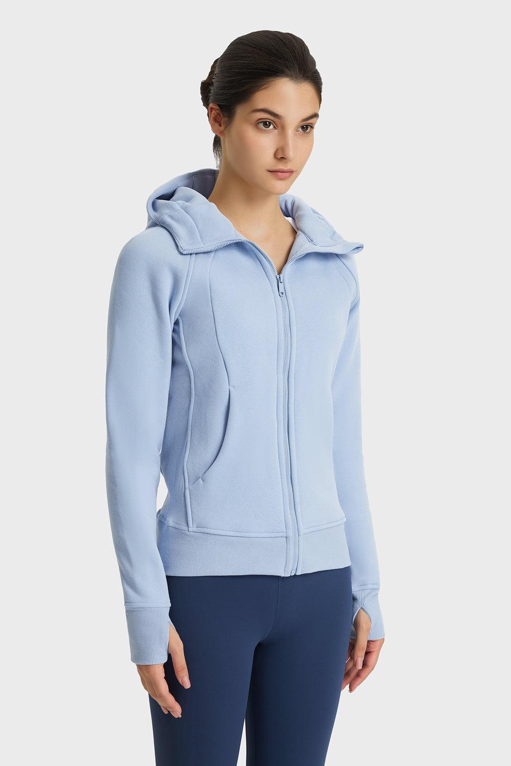 Zip Up Seam Detail Hooded Sports Jacket BLUE ZONE PLANET