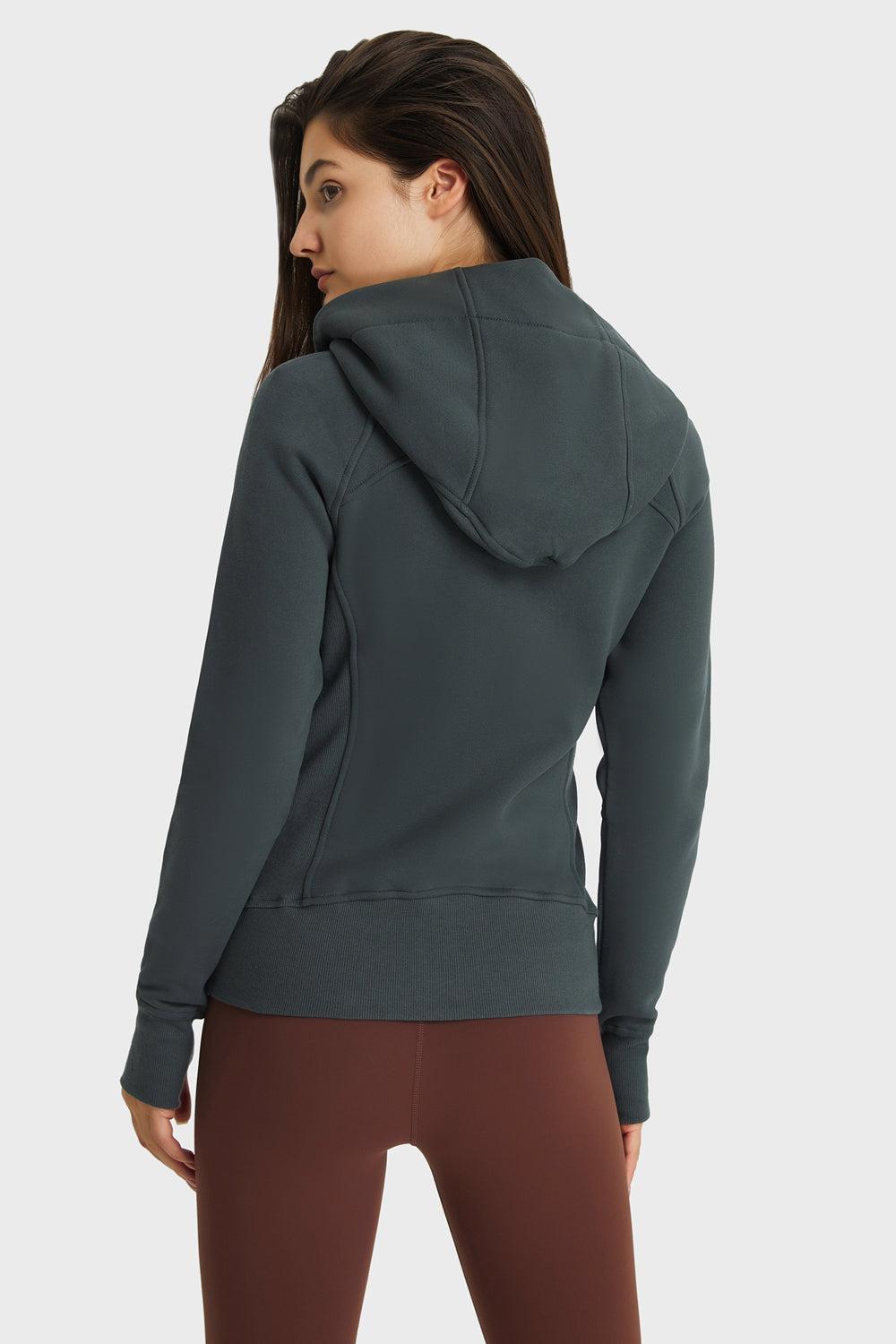 Zip Up Seam Detail Hooded Sports Jacket BLUE ZONE PLANET