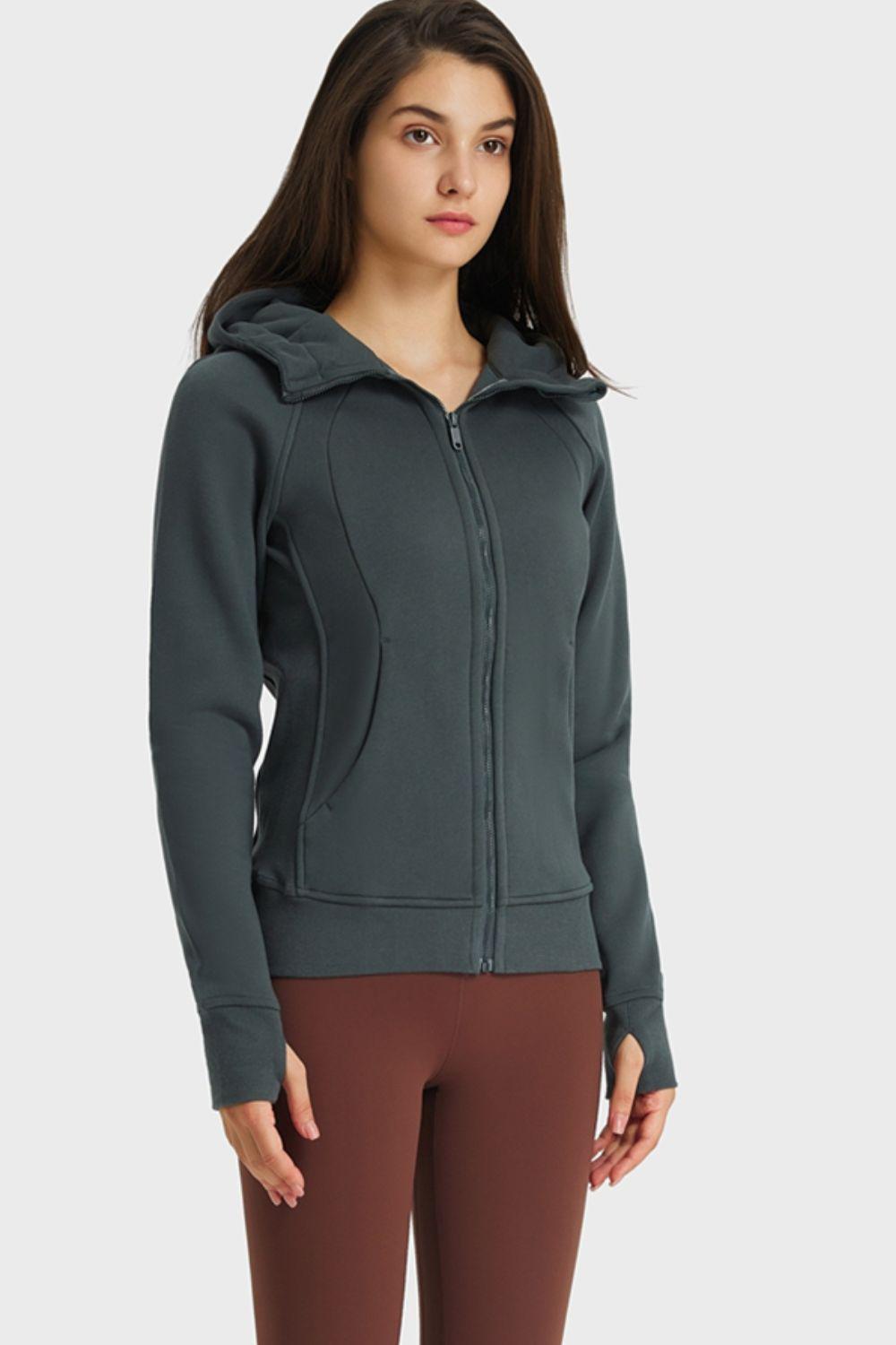 Zip Up Seam Detail Hooded Sports Jacket BLUE ZONE PLANET