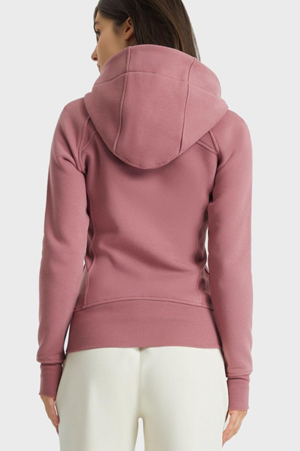 Zip Up Seam Detail Hooded Sports Jacket BLUE ZONE PLANET