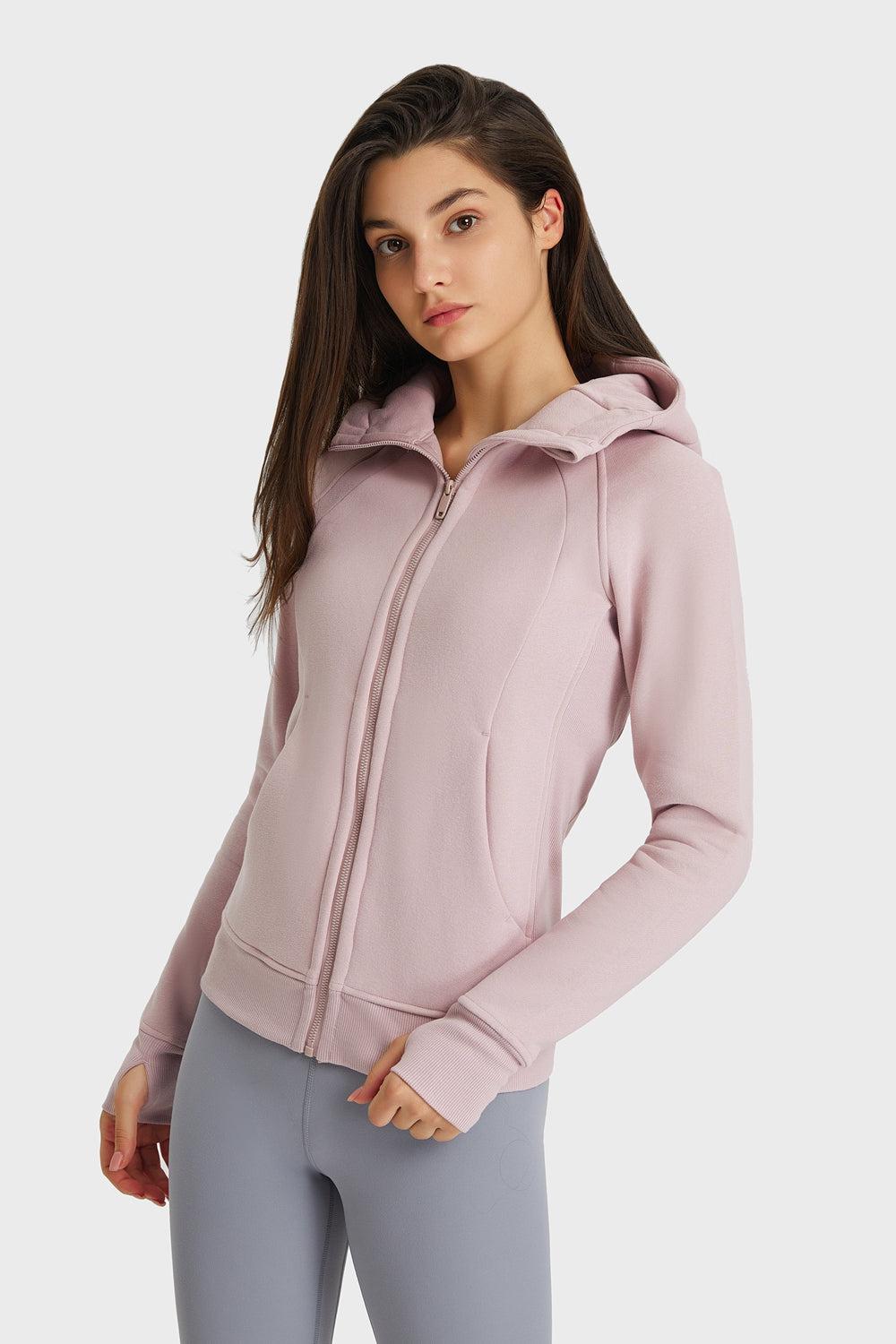 Zip Up Seam Detail Hooded Sports Jacket BLUE ZONE PLANET