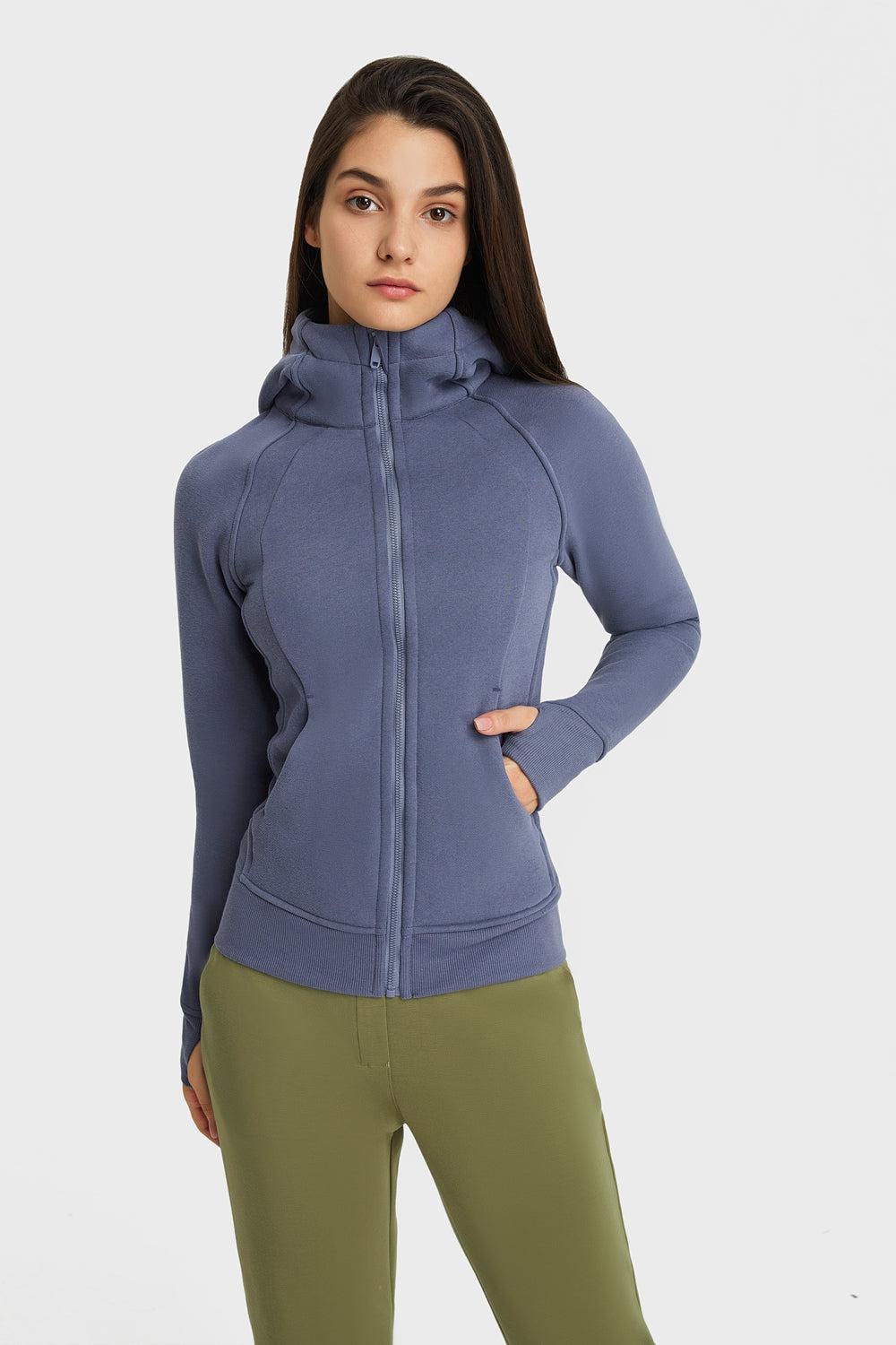 Zip Up Seam Detail Hooded Sports Jacket BLUE ZONE PLANET
