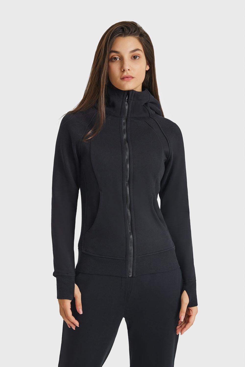 Zip Up Seam Detail Hooded Sports Jacket BLUE ZONE PLANET