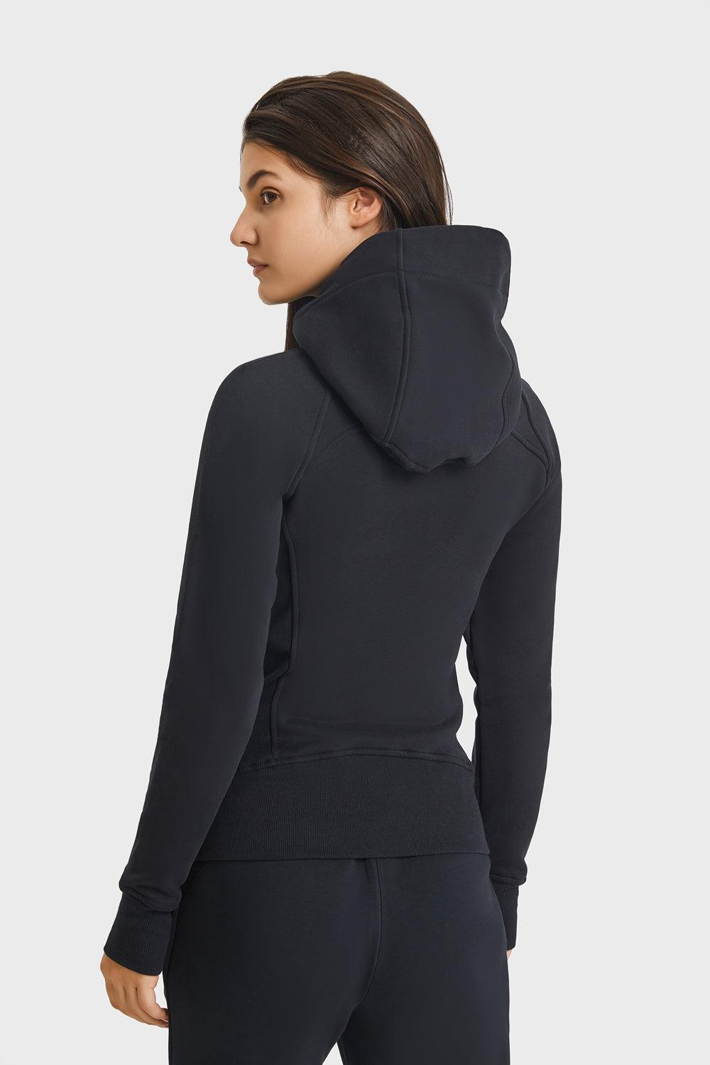 Zip Up Seam Detail Hooded Sports Jacket BLUE ZONE PLANET