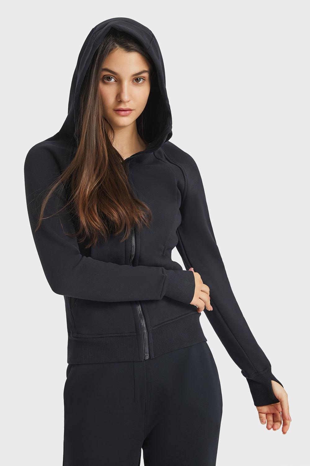 Zip Up Seam Detail Hooded Sports Jacket BLUE ZONE PLANET