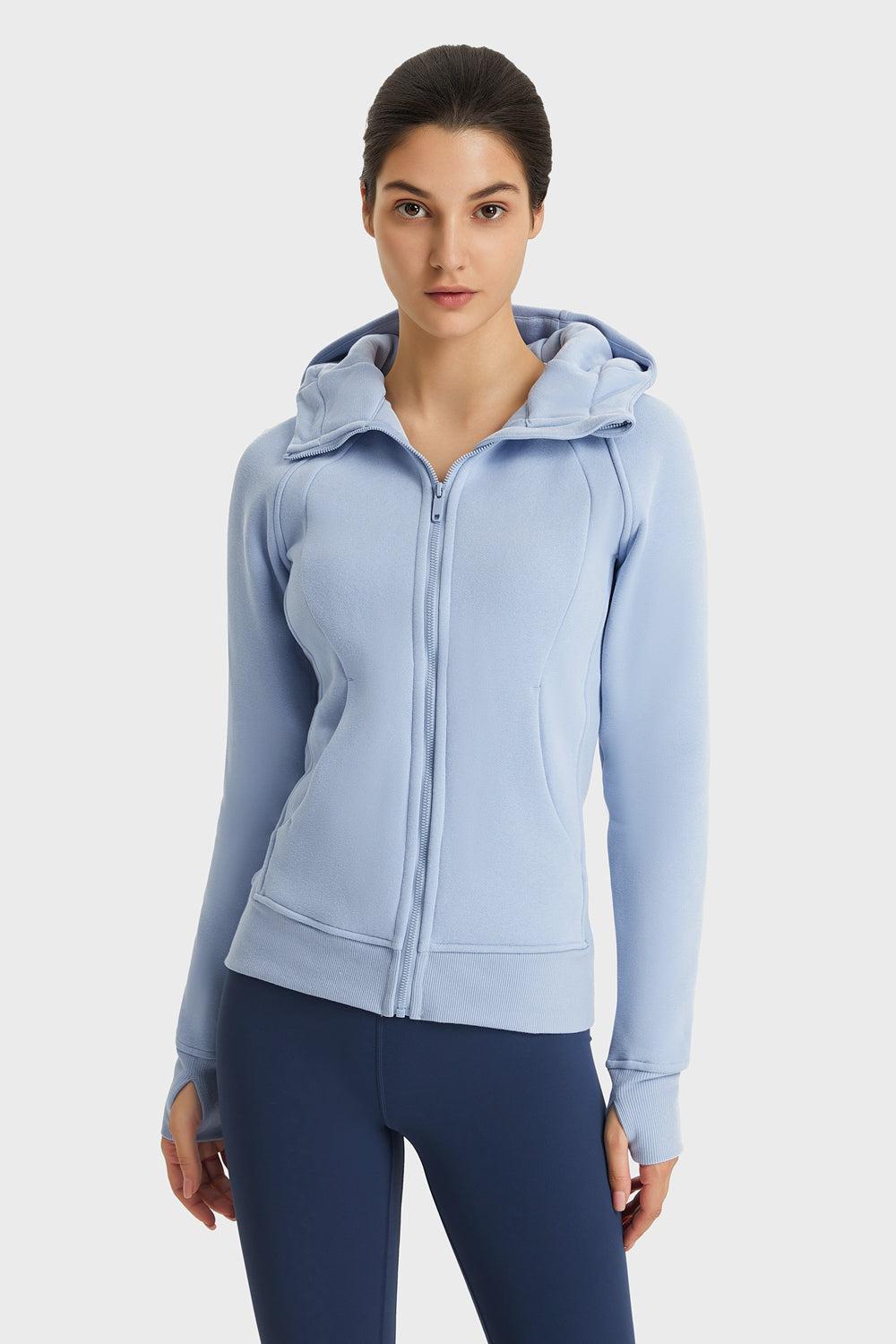 Zip Up Seam Detail Hooded Sports Jacket BLUE ZONE PLANET