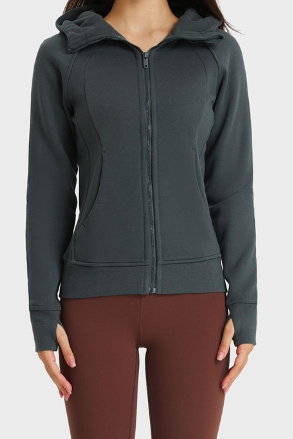 Zip Up Seam Detail Hooded Sports Jacket BLUE ZONE PLANET