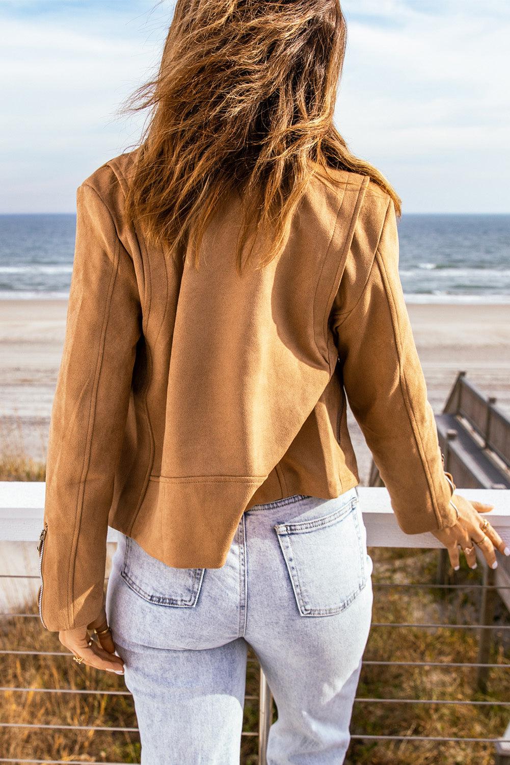 Zip-Up Suede Jacket BLUE ZONE PLANET
