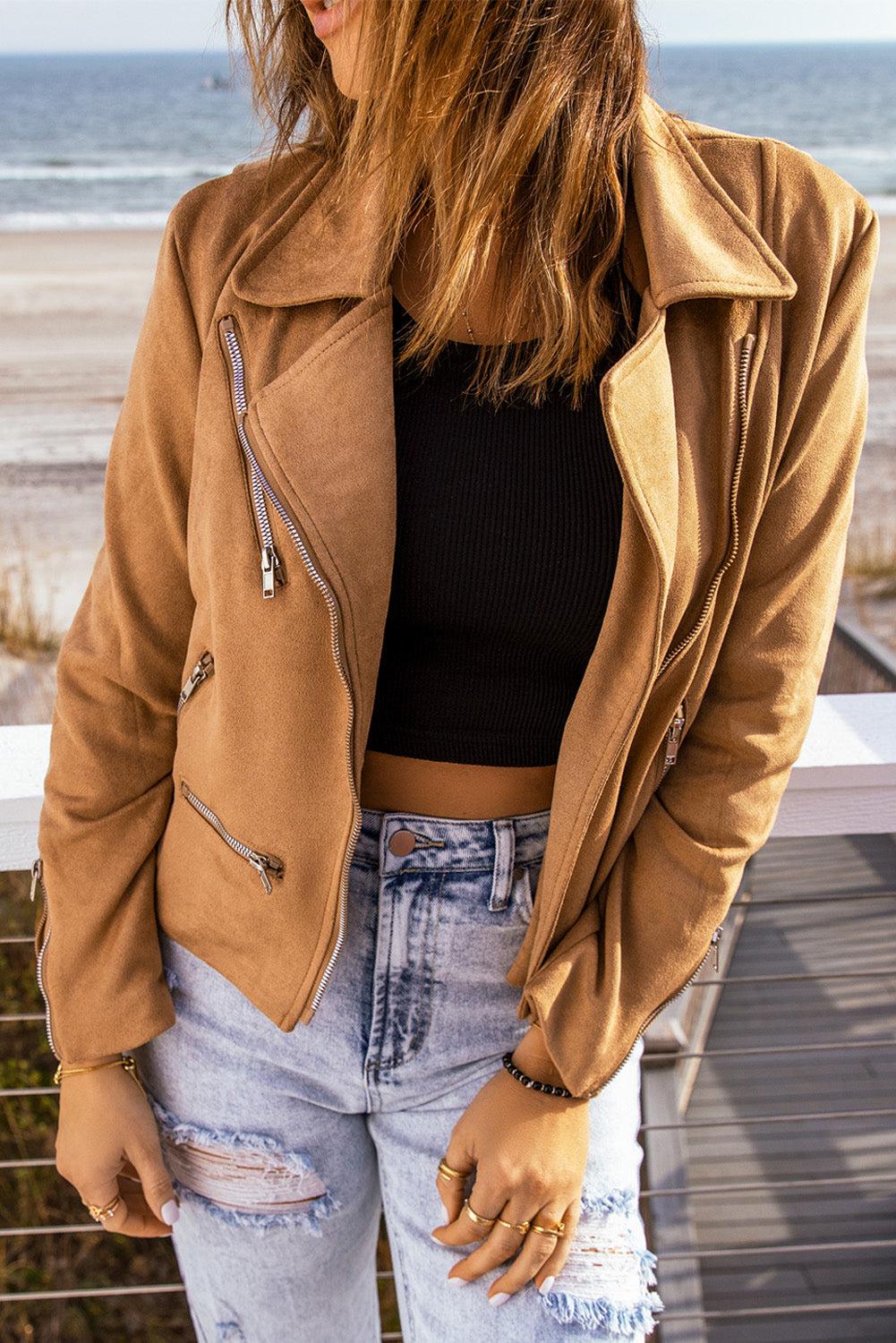Zip-Up Suede Jacket BLUE ZONE PLANET
