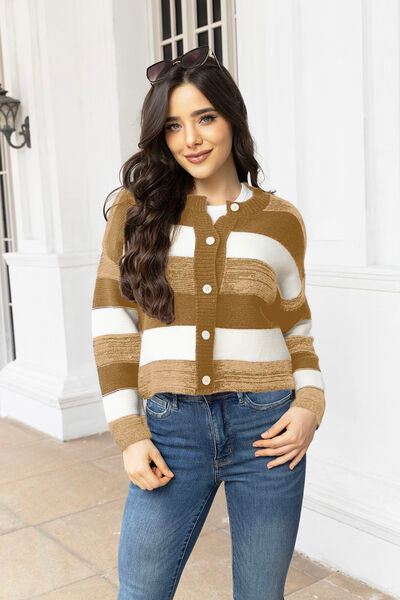 Blue Zone Planet | Striped Button Up Long Sleeve Cardigan BLUE ZONE PLANET