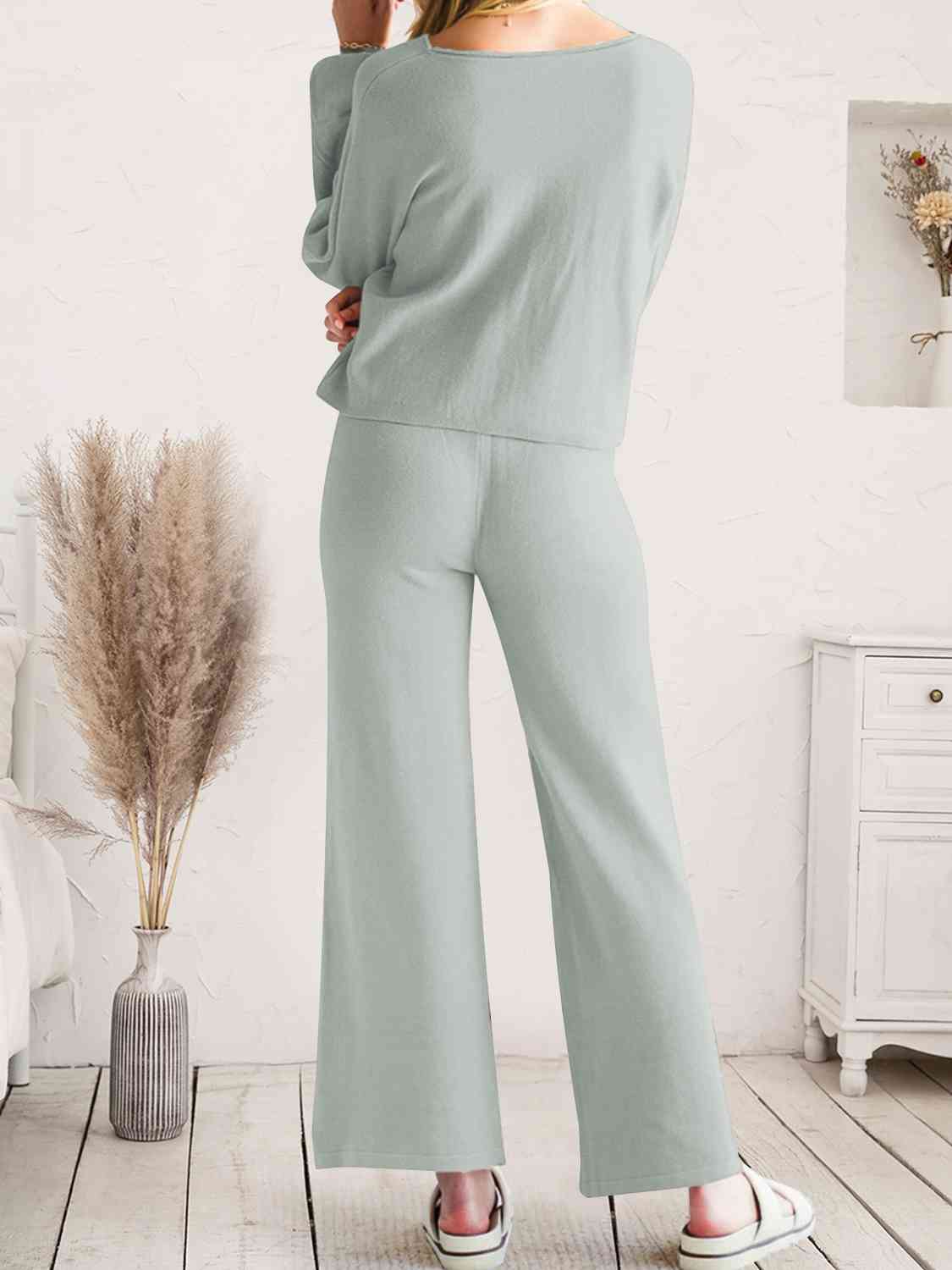 Long Sleeve Lounge Top and Drawstring Pants Set BLUE ZONE PLANET