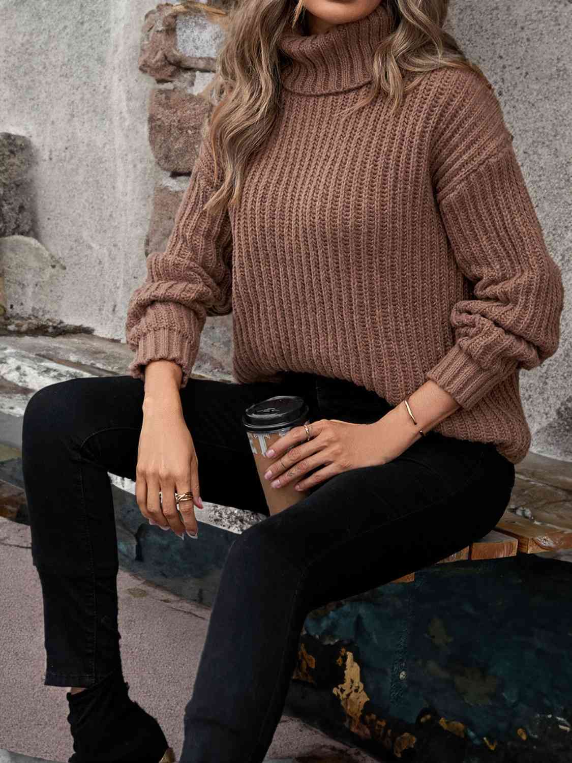 Turtleneck Rib-Knit Sweater BLUE ZONE PLANET