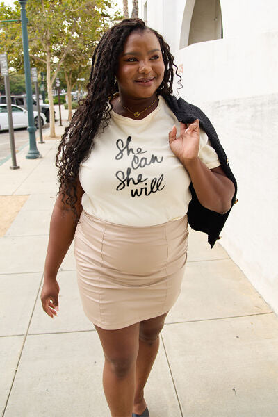 Blue Zone Planet | Simply Love Full Size SHE CAN SHE WILL Short Sleeve T-Shirt BLUE ZONE PLANET
