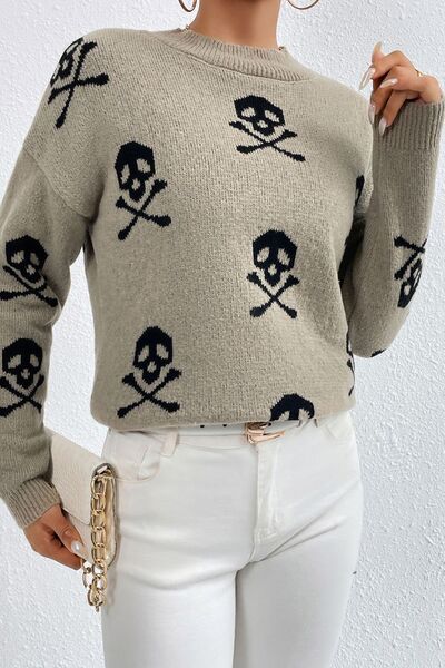 Blue Zone Planet | Graphic Mock Neck Dropped Shoulder Sweater BLUE ZONE PLANET