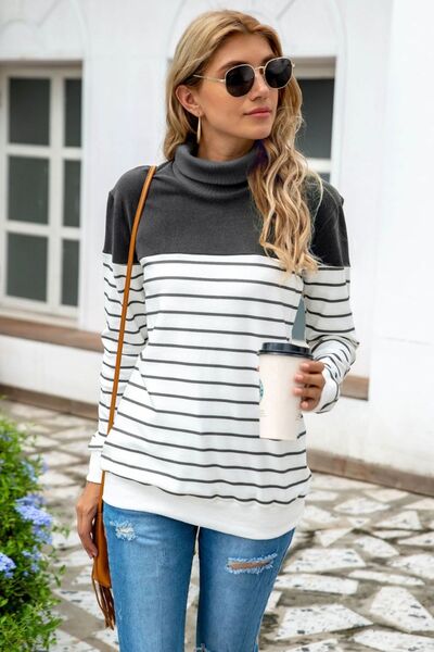 Blue Zone Planet | Striped Contrast Turtleneck Sweater BLUE ZONE PLANET