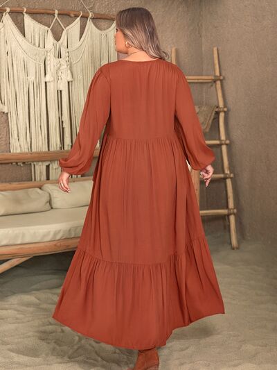Blue Zone Planet | Plus Size Ruffled V-Neck Balloon Sleeve Dress BLUE ZONE PLANET