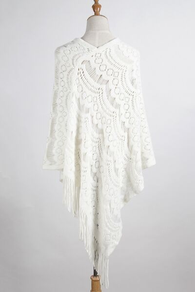 Blue Zone Planet |  Fringe Openwork Surplice Cape Sleeve Poncho BLUE ZONE PLANET