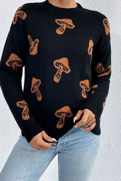 Blue Zone Planet | Graphic Mock Neck Dropped Shoulder Sweater BLUE ZONE PLANET