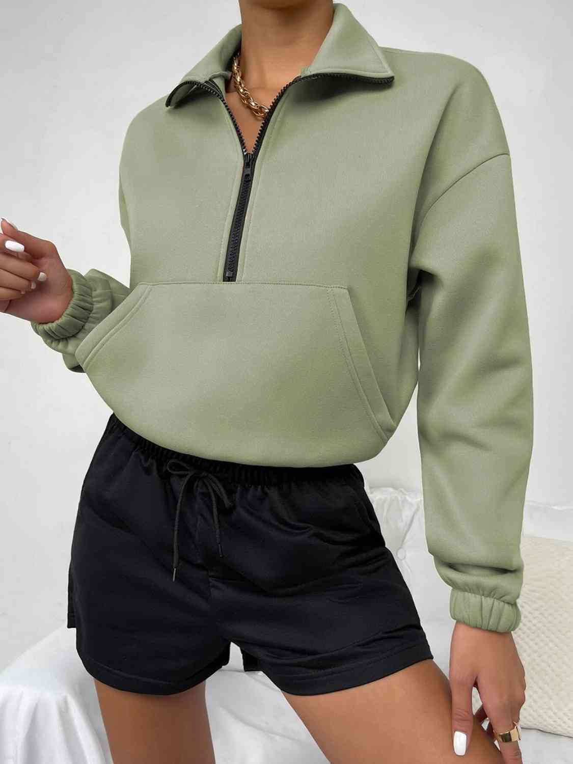 Blue Zone Planet | Half-Zip Dropped Shoulder Sweatshirt BLUE ZONE PLANET