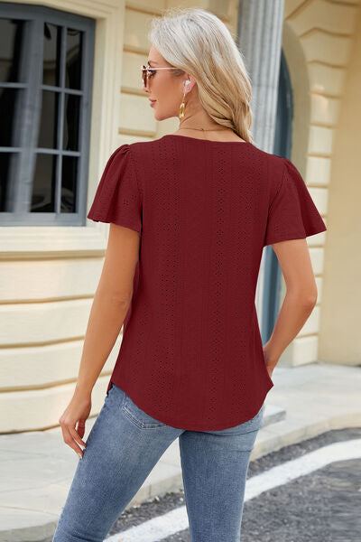 Blue Zone Planet | Eyelet Square Neck Short Sleeve T-Shirt BLUE ZONE PLANET